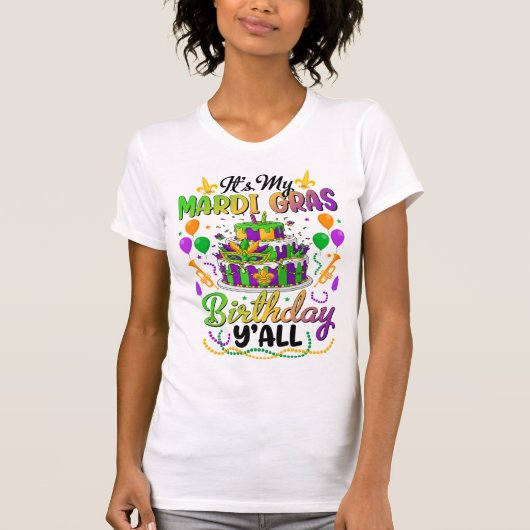 Mardi Gras Birthday Cake Masquerade Party T-shirt (Voorkant)