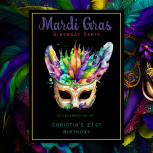 Mardi Gras Birthday Masquerade Party Black Chic Kaart