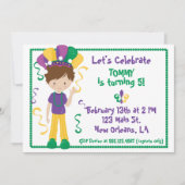 Mardi Gras Birthday Party Invision for Boy Kaart (Voorkant)