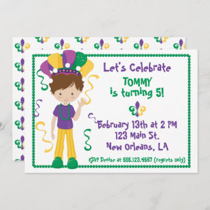 Mardi Gras Birthday Party Invision for Boy Kaart