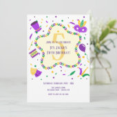 Mardi Gras Birthday Party Invitation Kaart (Staand voorkant)