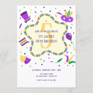 Mardi Gras Birthday Party Invitation Kaart