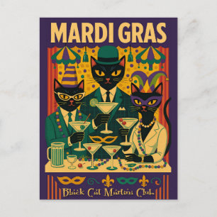 Mardi Gras Black Cat Martini Club Trio Briefkaart