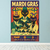 Mardi Gras Black Cat Martini Club Trio Canvas Afdruk (Insitu (Houten vloer))