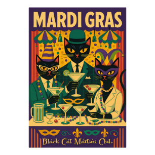 Mardi Gras Black Cat Martini Club Trio Foto Afdruk