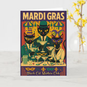 Mardi Gras Black Cat Martini Club Trio Kaart (Gele Bloem)