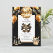 Mardi Gras Black Gold Glitter Kaart (Staand voorkant)