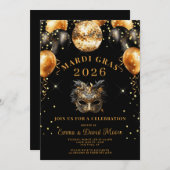 Mardi Gras Black Gold Glitter Masquerade Party Kaart (Voorkant / Achterkant)