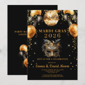 Mardi Gras Black Gold Glitter Masquerade Party Kaart (Voorkant / Achterkant)
