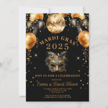 Mardi Gras Black Gold Glitter Masquerade Party