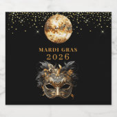 Mardi Gras Black Gold Glitter Party Sparkling Wijnetiket (Enkel label)