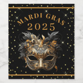 Mardi Gras Black Gold Glitter Party Wijn Etiket (Enkel label)