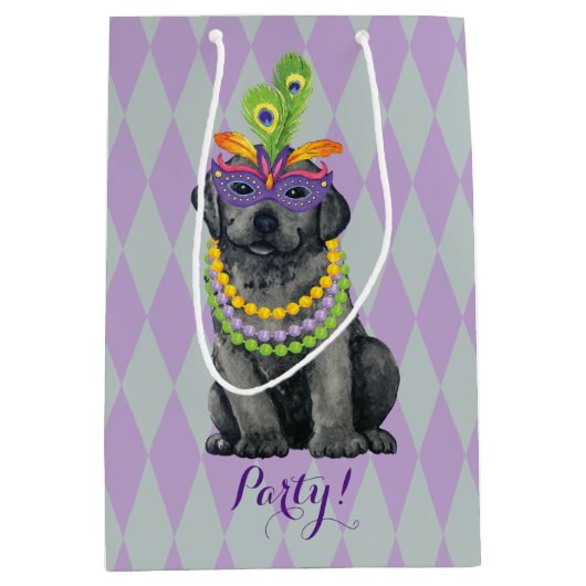 Mardi Gras Black Lab Medium Cadeauzakje (Voorkant)