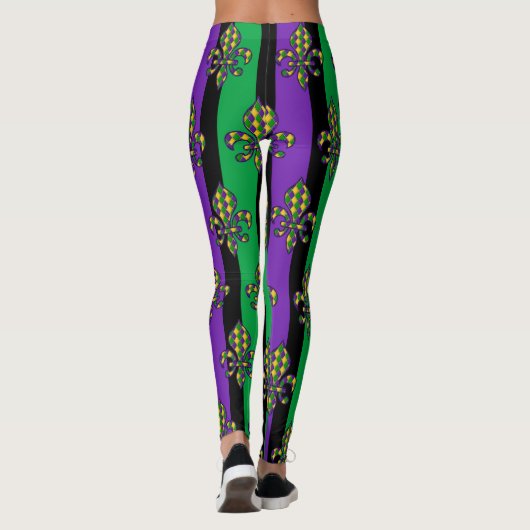 Mardi Gras Black Paars Green Fleur de lis Leggings (Achterkant)