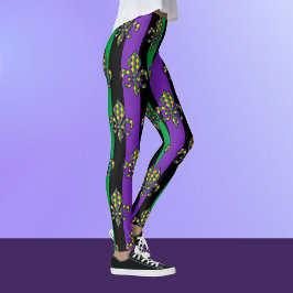 Mardi Gras Black Paars Green Fleur de lis Leggings