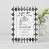 Mardi Gras Black White Masquerade Mask Harlequin Kaart (Staand voorkant)