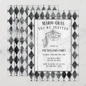 Mardi Gras Black White Masquerade Mask Harlequin Kaart (Voorkant / Achterkant)