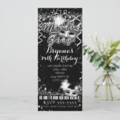 Mardi Gras Black & White VIP Verjaardagsfeest Tick Kaart (Staand voorkant)