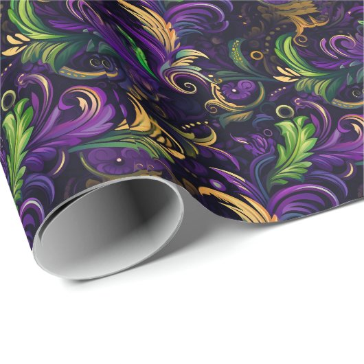 Mardi Gras bloemmotief Cadeaupapier (Rol Hoek)