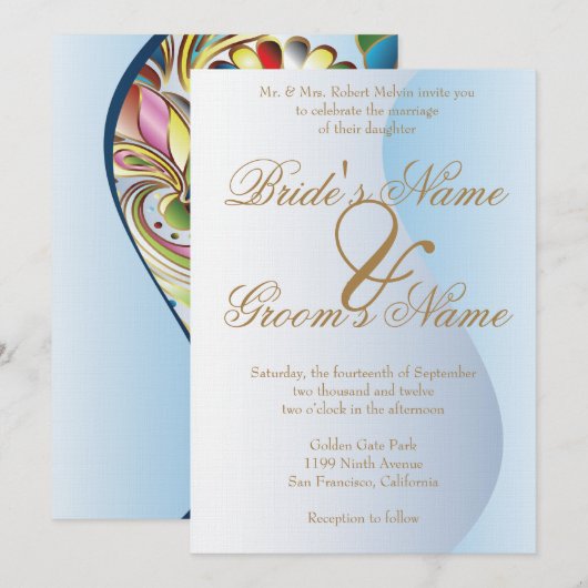 Mardi Gras Blue Wedding Invitation Kaart (Voorkant / Achterkant)