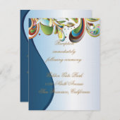 Mardi Gras Blue Wedding Reception Kaart invoegen (Voorkant / Achterkant)