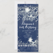 Mardi Gras Blue & White VIP Birthday Party Ticket Kaart (Voorkant)