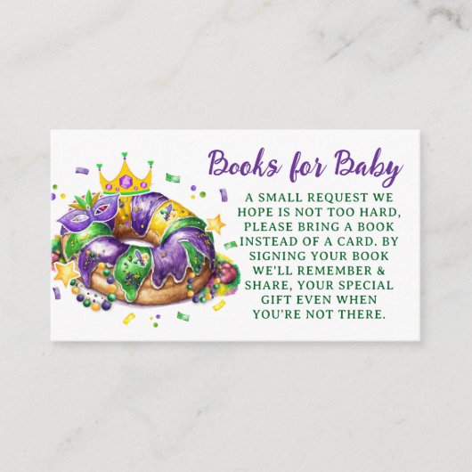 Mardi Gras-boeken voor babyverzoek Informatiekaartje (Voorkant)