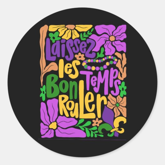 Mardi Gras Boho Laissez Les Bon Temps Rouler Fleur Ronde Sticker (Voorkant)