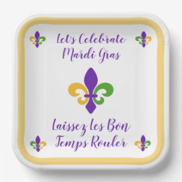 Mardi Gras Bon Temp Green Gold Purple Fleur de Lis Papieren Bordje