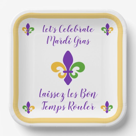 Mardi Gras Bon Temp Green Gold Purple Fleur de Lis Papieren Bordje (Voorkant)