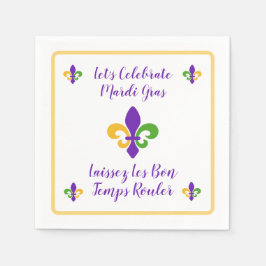 Mardi Gras Bon Temp Groen Goud Paars Fleur de Lis Servet