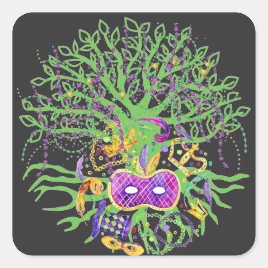 Mardi gras boom vierkante sticker (Voorkant)