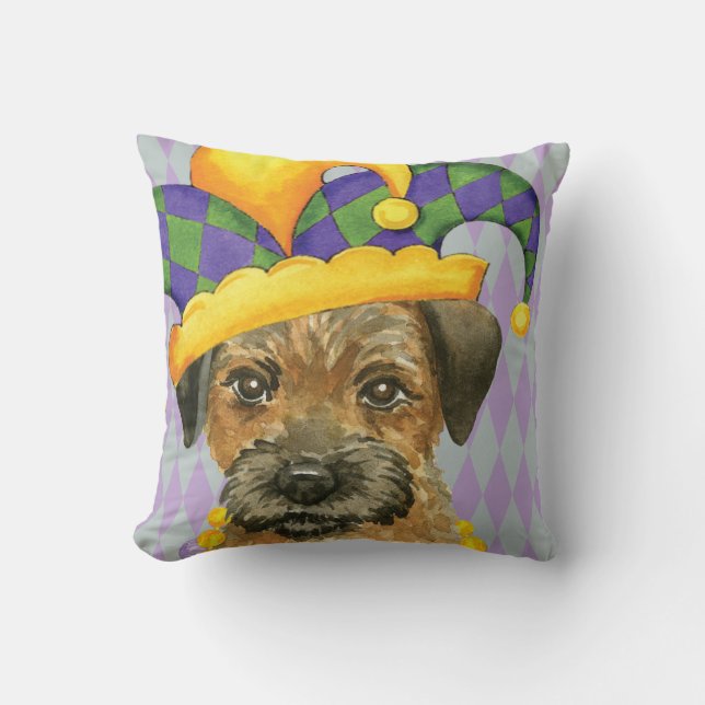 Mardi Gras Border Terrier Kussen (Voorkant)