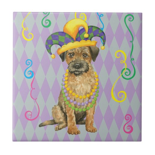 Mardi Gras Border Terrier Tegeltje (Voorkant)