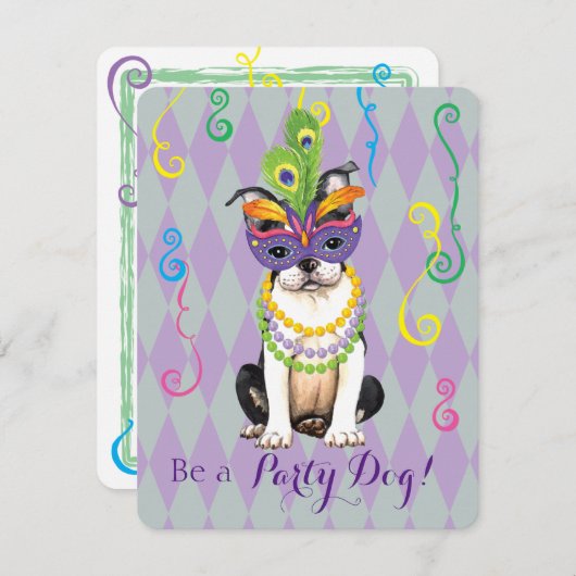 Mardi Gras Boston Terrier Kaart (Voorkant / Achterkant)