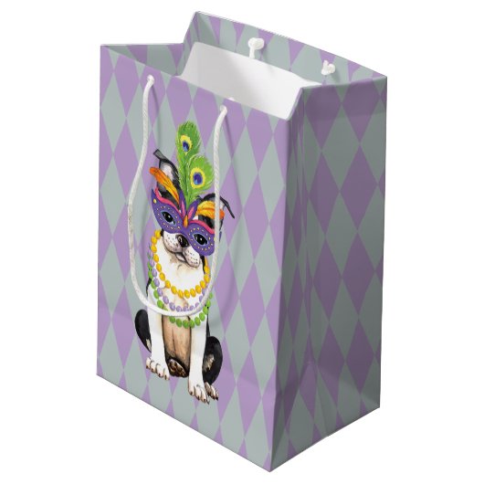 Mardi Gras Boston Terrier Medium Cadeauzakje (Achterkant Gekanteld)