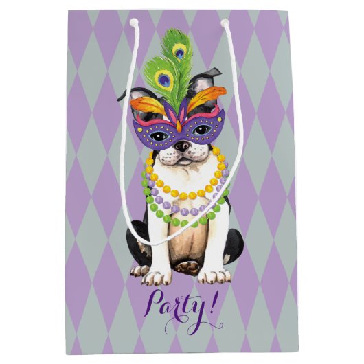Mardi Gras Boston Terrier Medium Cadeauzakje (Voorkant)