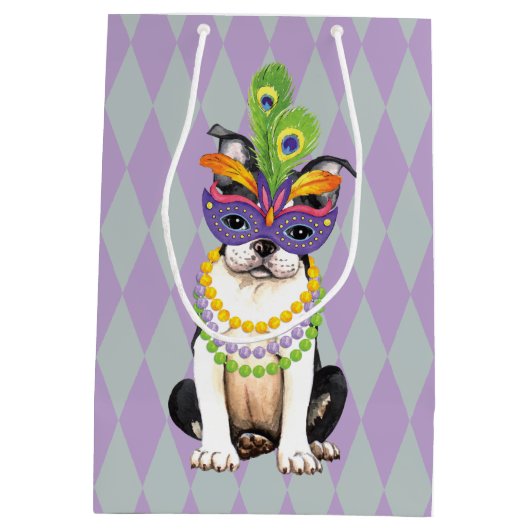 Mardi Gras Boston Terrier Medium Cadeauzakje (Achterkant)