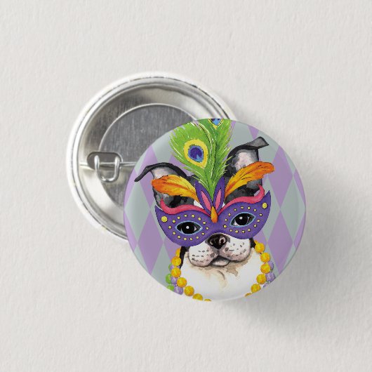 Mardi Gras Boston Terrier Ronde Button 3,2 Cm (Voorkant /achterkant)
