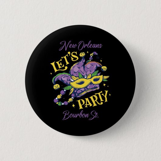 Mardi Gras Bourbon Street New Orleans Souvenir Lou Ronde Button 5,7 Cm (Voorkant)