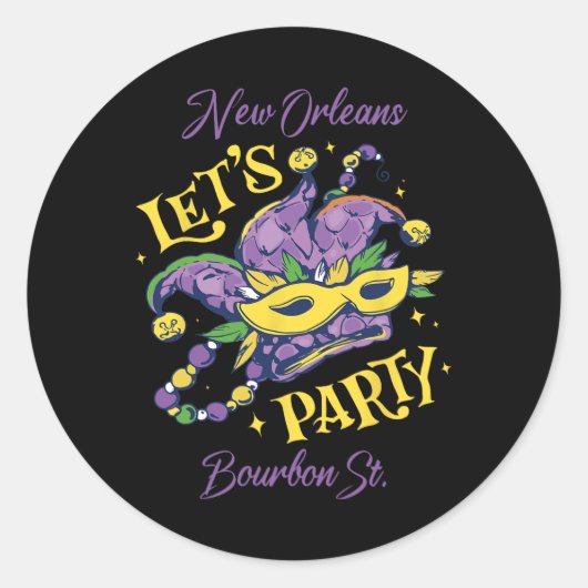 Mardi Gras Bourbon Street New Orleans Souvenir Lou Ronde Sticker (Voorkant)