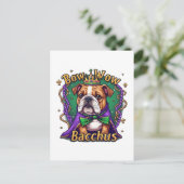 Mardi Gras Bow Wow Bacchus Bulldog Feestdagenkaart (Staand voorkant)