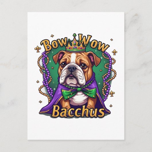 Mardi Gras Bow Wow Bacchus Bulldog Feestdagenkaart (Voorkant)