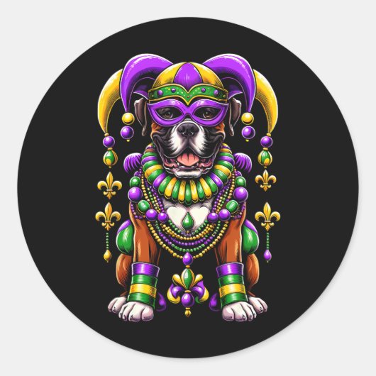 Mardi Gras Boxer Dog Ronde Sticker (Voorkant)