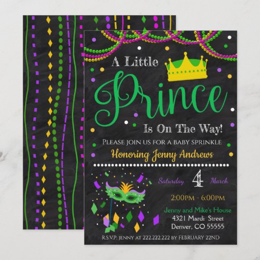 Mardi Gras Boy Baby shower Uitnodiging (Voorkant / Achterkant)