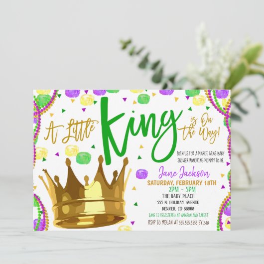 Mardi Gras Boy Baby shower Uitnodiging (Staand voorkant)