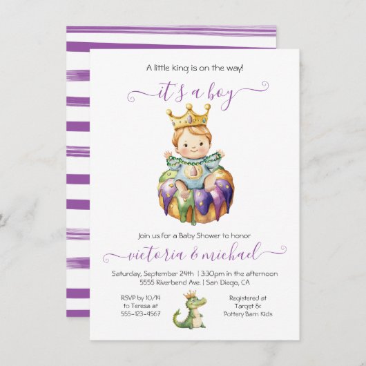 Mardi Gras Boy Baby shower Uitnodiging (Voorkant / Achterkant)