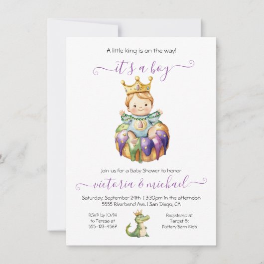 Mardi Gras Boy Baby shower Uitnodiging (Voorkant)