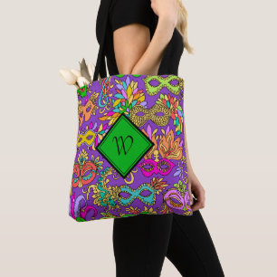 Mardi Gras Bright Masquerade maskers Monogramed Tote Bag