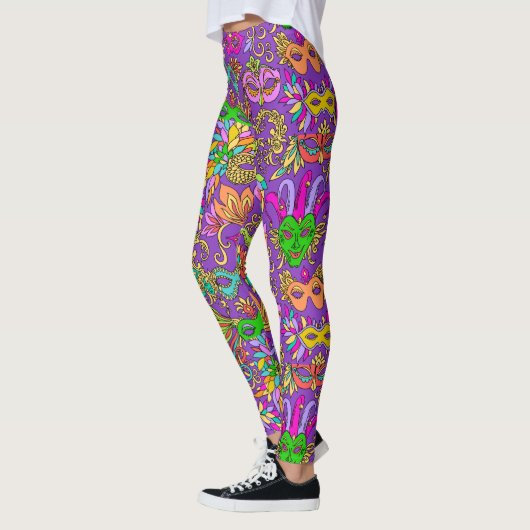 Mardi Gras Bright Paarse Groene Masquerade maskers Leggings (Links)